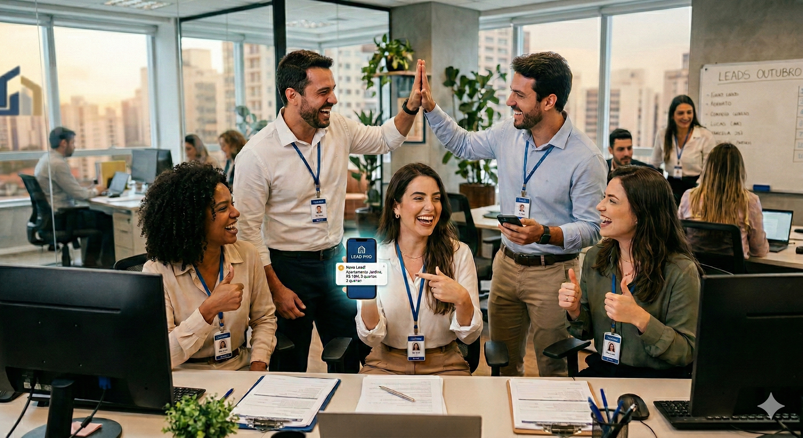Equipe imobiliária usando o LeadForce